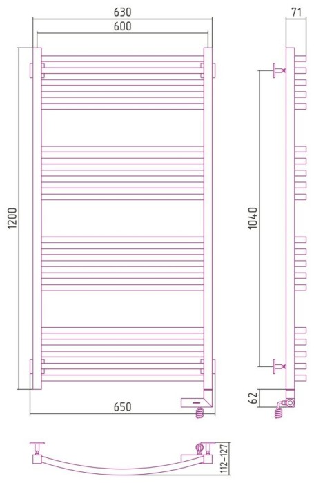 Сунержа Электрический полотенцесушитель 1200x600, Аркус 2.0, 31-5605-1260 цвет: матовый чёрный