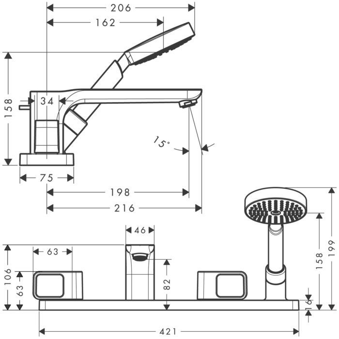 Смеситель на край ванны Urquiola Axor, шлифованное красное золото арт. 11445310
