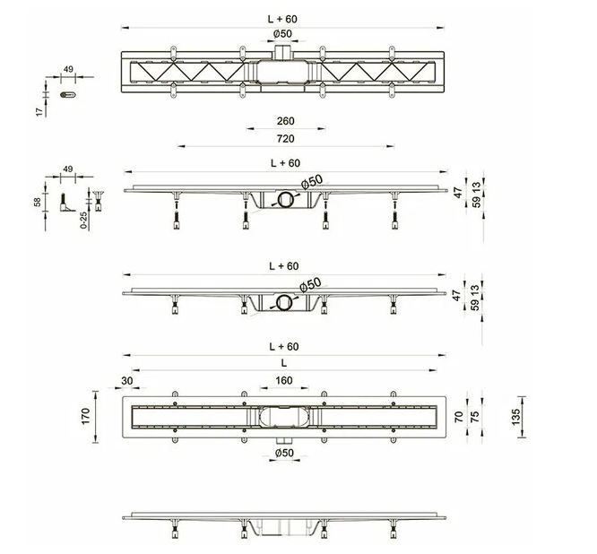 Душевой лоток 500мм Miano Medium Edition Black, MS-50MBk цвет решетки черный
