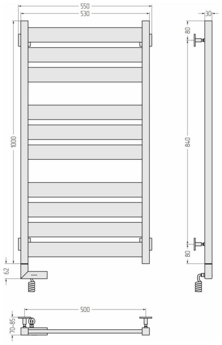 Сунержа Электрический полотенцесушитель 1000x300, Центурион 2.0, 30-5602-1050 цвет: матовый белый