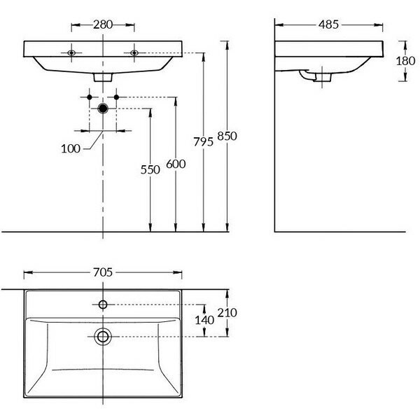 Раковина 70 см с крепежом, Cubo Kerama Marazzi, белый - CU.wb.70