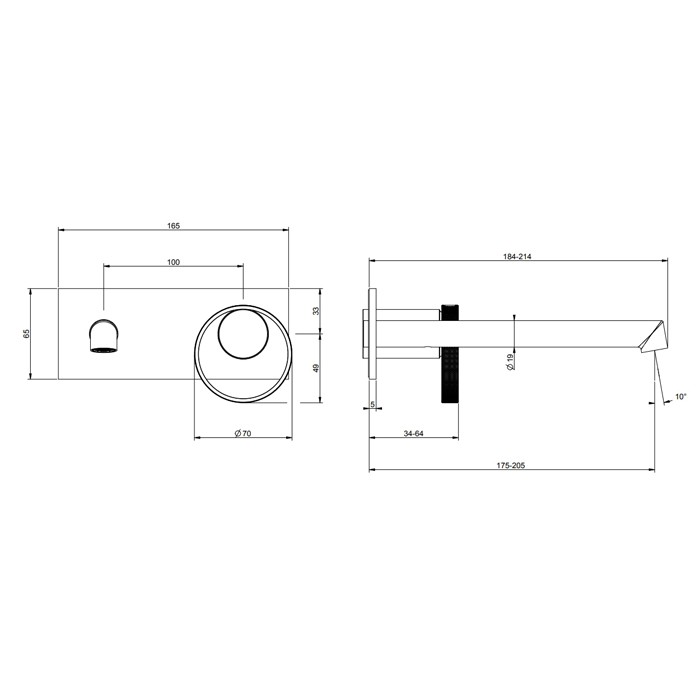 Смеситель для раковины, настенный, с изливом 194-214 мм, Gessi Anello, black xl арт. 63389#299