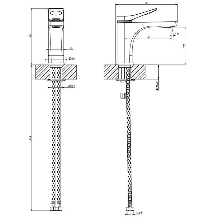 Смеситель для раковины на 1 отв. без донного клапана h=156мм, излив 131мм, Gessi Rilievo, nero xl арт. 59006#299