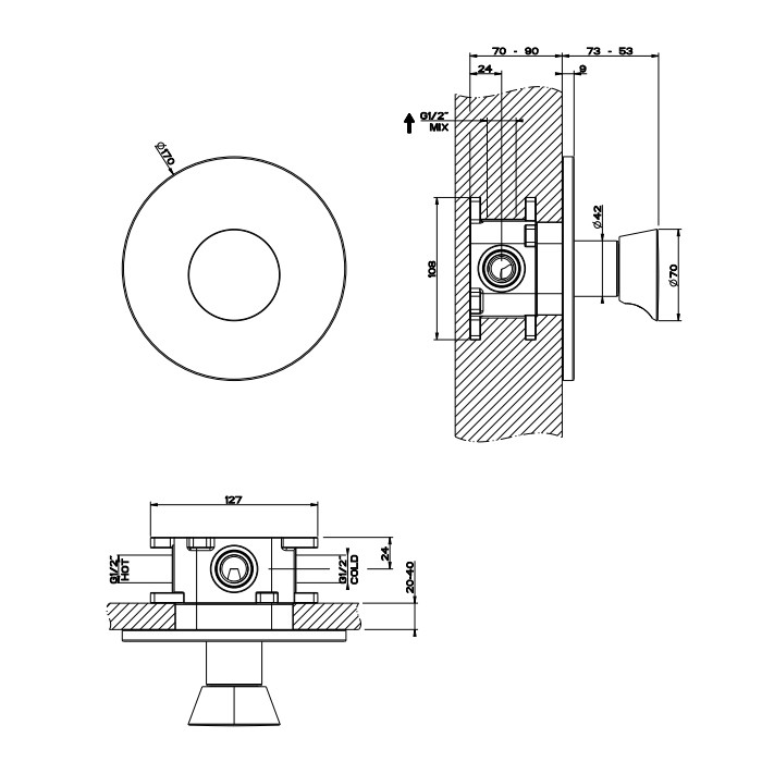 Смеситель для душа, встраиваемый, Gessi Cono, хром арт. 45061#031