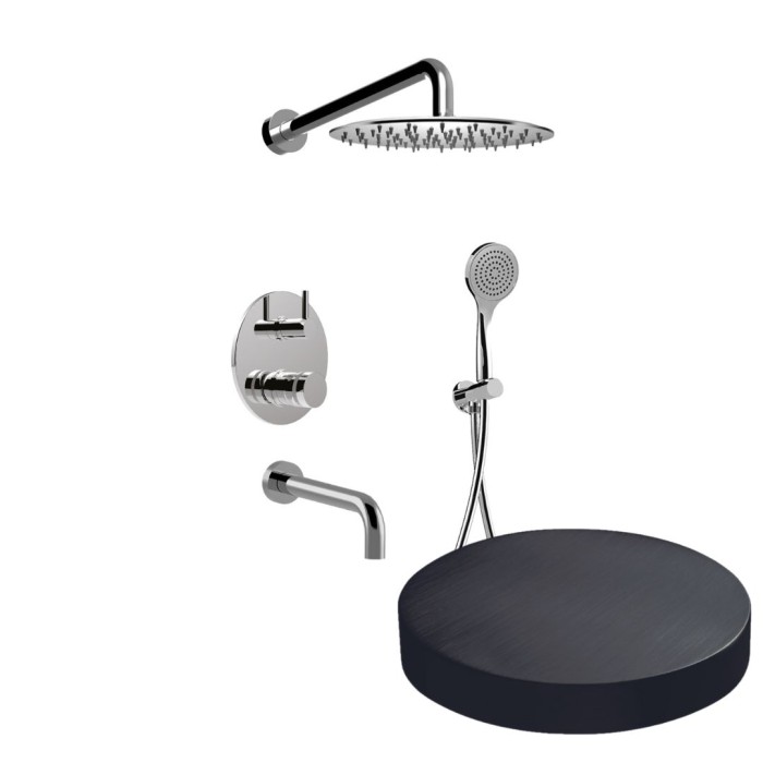 Встраиваемый душевой комплект на 3 режима, однорычажный, с поворотным переключателем, ручной душ, излив, кронштейн, верхний душ d25 см, Giulini My ring, ганметал арт. MR0070CRNS