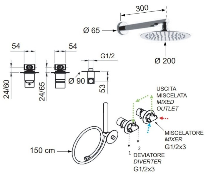 Комплект: Душевая система черный матовый, Remer X Style, скрытого монтажа X96S02NO