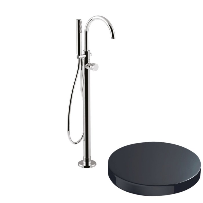 Напольный смеситель для ванны отдельностоящий, излив, ручной душ, Giulini My ring deluxe, хром черный глянц арт. MR0092DLEPCRN