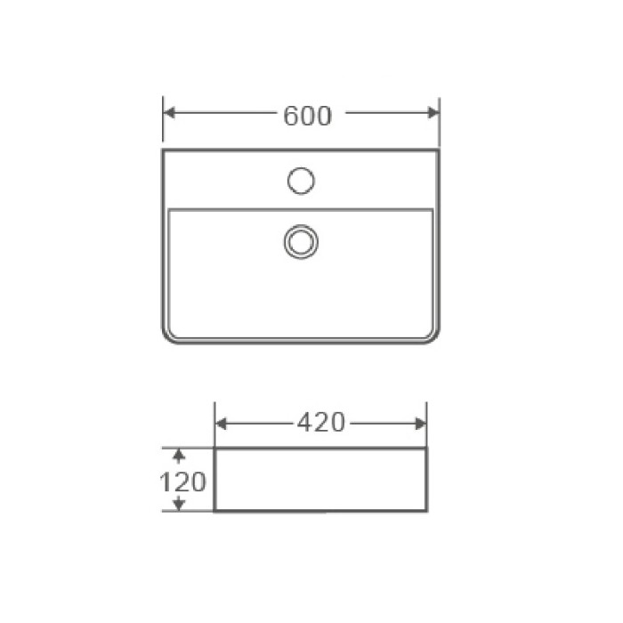 Раковина 600х420х120 накладная, белая, Azario - AZ-2173