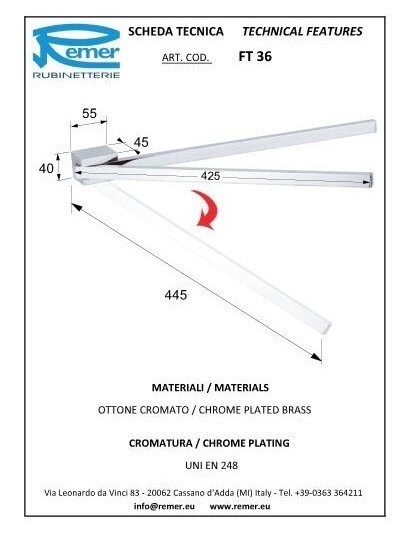 Полотенцедержатель двойной поворотный 45 см хром глянцевый, Remer Flat, FT36CR