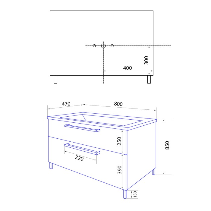 Тумба 80 Н 800х470х850 напольная, с раковиной Monte 80, Azario Ника - CS00082789