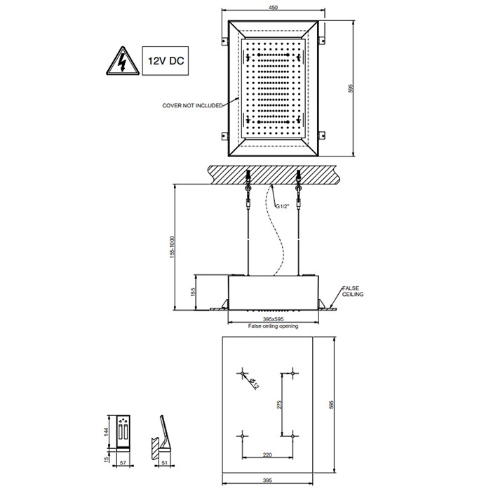 Верхний душ 30х50см., потолочный, режимы: троп. ливень, хромотерапия, пульт упр., Gessi Afilo, блестящая сталь арт. 57401#279 57006#238