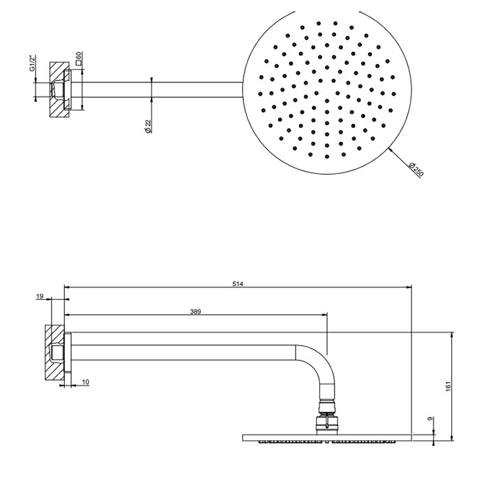 Душевая головка шарнирная для настенного крепления на 1/2” d250мм, Gessi Rilievo, nero xl арт. 59148#299