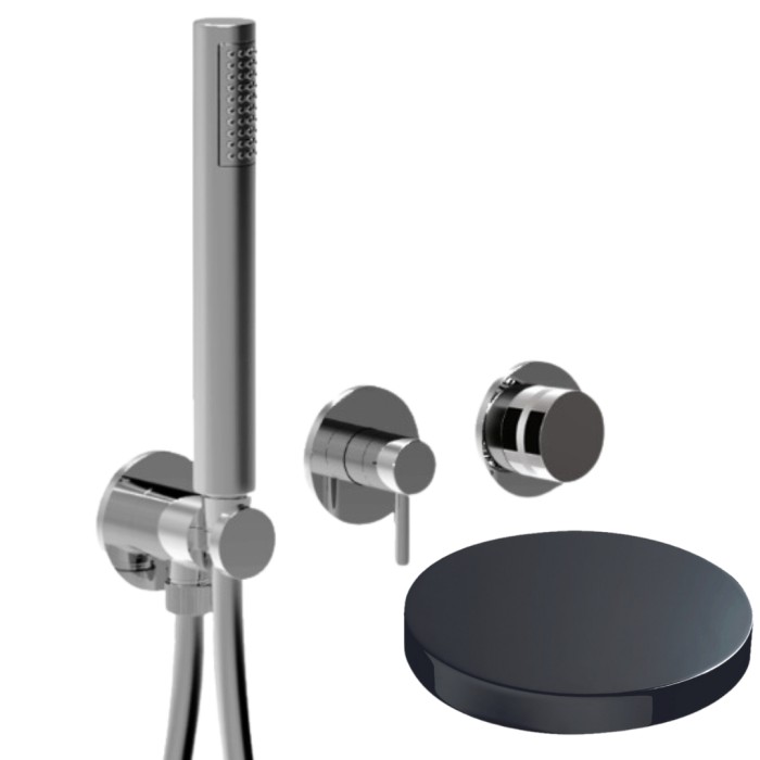 Внешняя часть встраиваемого смесителя для душа на 3 режима, однорычажный, поворотный переключатель, ручной душ + 2 доп. вывода воды, Giulini My ring, хром черный глянц арт. MRX5302EPCRN