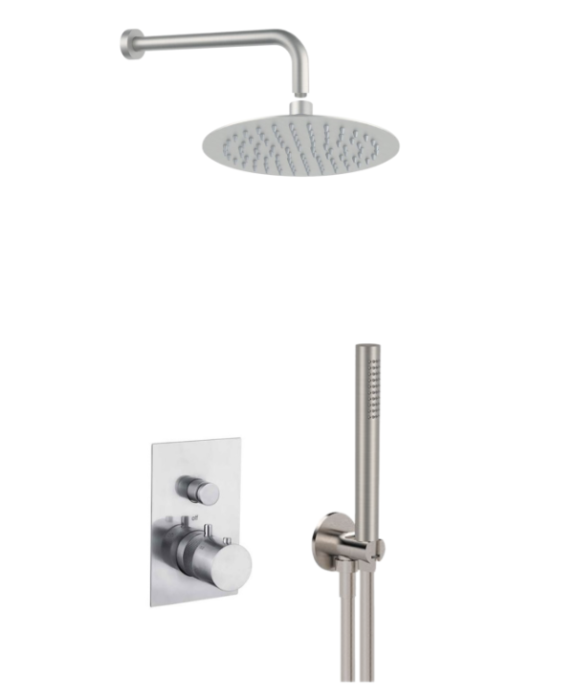 Душевая система Remer X Style Inox встраиваемая с термостатом, верхний душ 30см, цвет нержавеющая сталь арт. SET-Inox