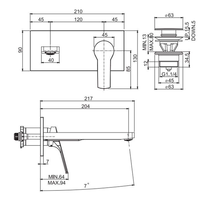 Fima Carlo Frattini Cмеситель для раковины, встраиваемый, излив: 20.4см., с донным клапаном, Serie 4, F3760WLX5CR цвет: хром