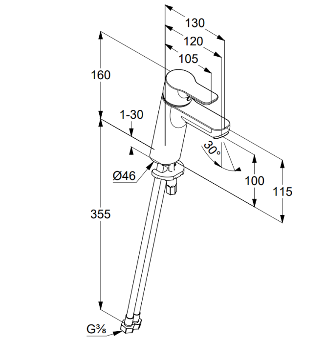 Однорычажный смеситель на умывальник 100, холодная вода при центральном положении рычага, без донного клапана, pure and easy Kludi, хром - 371980565wr4