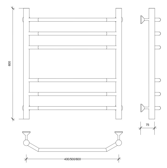 Полотенцесушитель водяной 60x50 Агата 3 (черный) Secado арт. 4673739223437