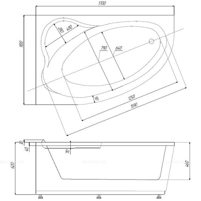 Ванна 170*110 левая с фронтальным экраном (без слива-перелива, СБР каркас) Aquatek Фиджи арт. FID170-0000003