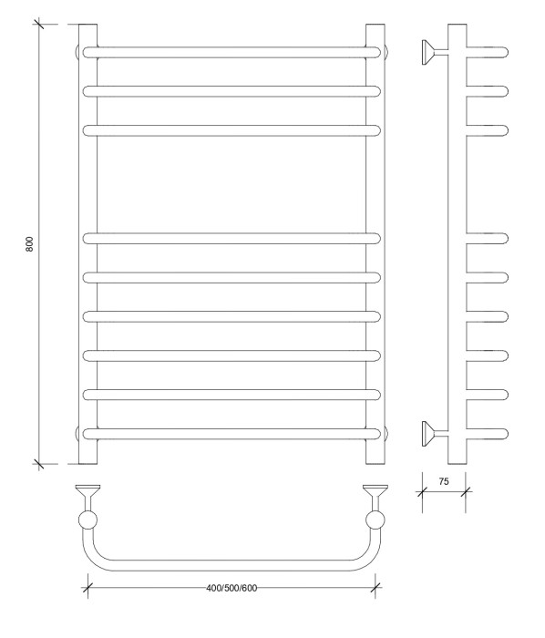 Полотенцесушитель водяной 80x40 Мерида 5 (черный) Secado арт. 4673739226018