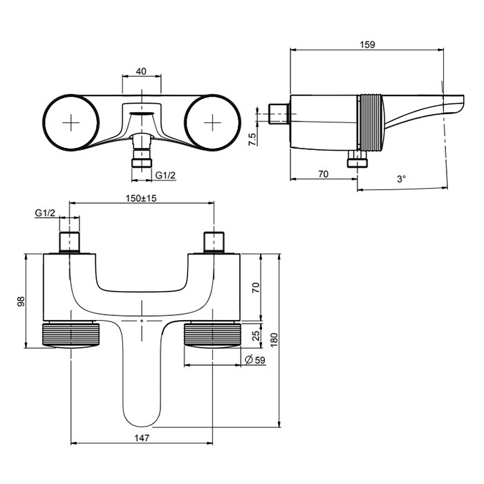 Fima Carlo Frattini Смеситель для ванны, настенный, с ручным душем, Texture Collection, F5604HOR цвет: золото