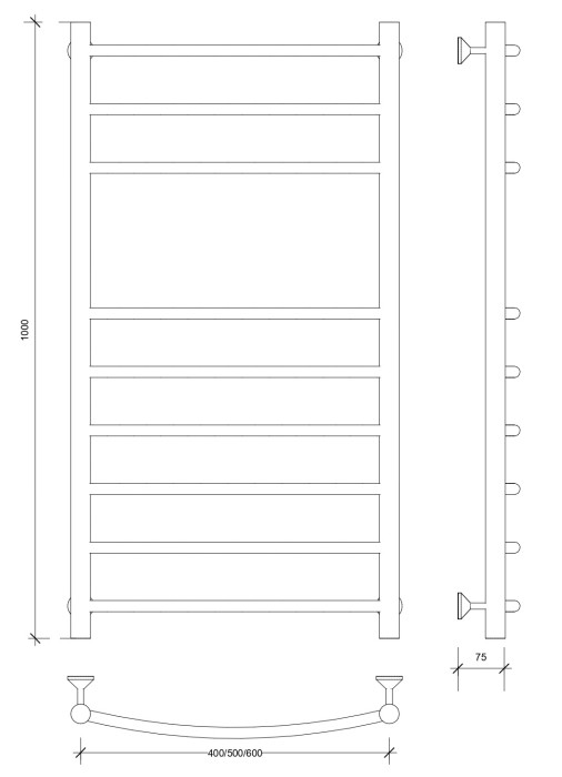Полотенцесушитель водяной 100x50 Милан 5 (черный) Secado арт. 4673739227015