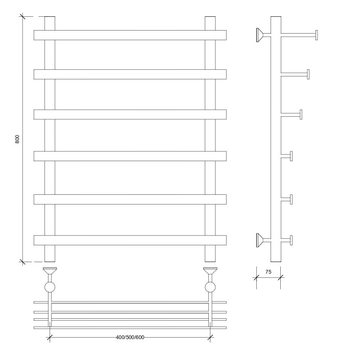 Полотенцесушитель водяной 80x60x70 Понтида 7 СП (черный) Secado арт. 4673739228012