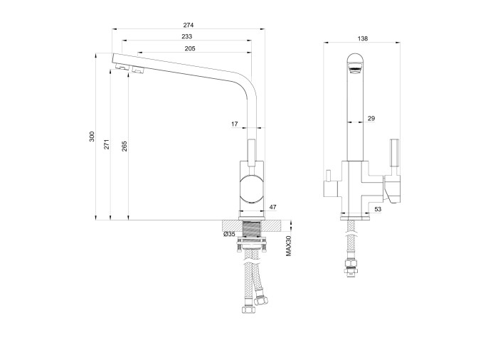 Смеситель для кухни с подключением фильтра, Wonzon & Woghand, WW-88458003-BGM цвет: графит