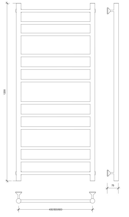 Полотенцесушитель водяной 120x50 Триада 3 (черный) Secado арт. 4673739229149