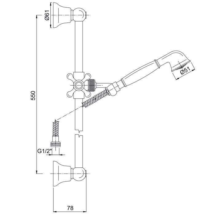 Fima Carlo Frattini Душевой гарнитур, в комплекте: стойка, шланг 1500мм., ручной душ, держатель ручного душа, Wellness, F2044RA цвет: медь