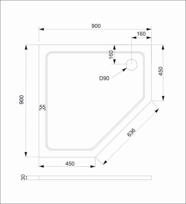 Душевой поддон 900x900x30, Veconi Tezeo stone, искусственный камень, белый арт. TZ12-90T-01-19C3