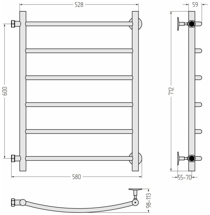 Стилье Водяной полотенцесушитель 600x500, Версия-Б2, 17612-6050 цвет: черный