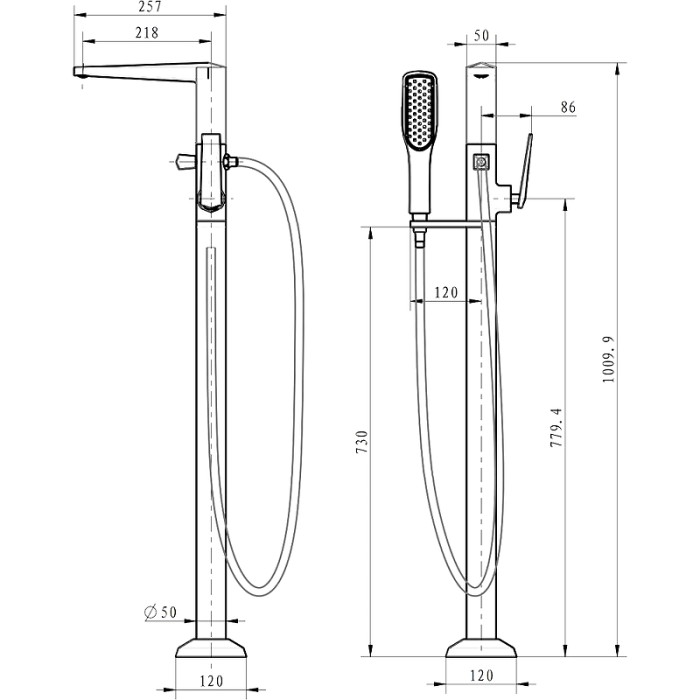 Смеситель для ванны, серый, Venturo Boheme 379-SGM