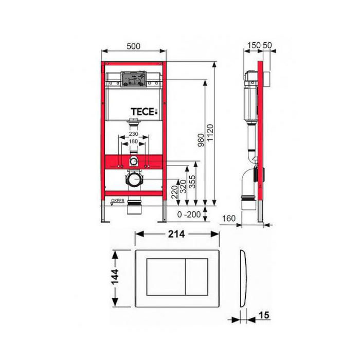 Инсталляция для подвесного унитаза k 400 600, TECE арт. K400600