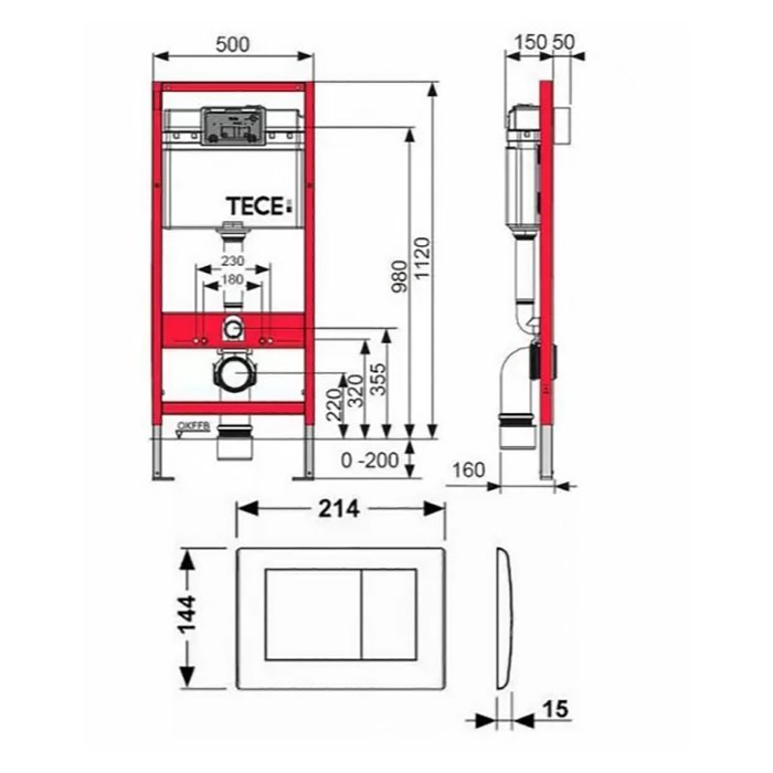 Инсталляция для подвесного унитаза k 400 600, TECE арт. K400600