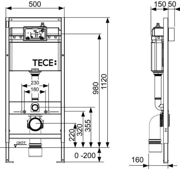 Инсталляция для подвесного унитаза k 400 600, TECE арт. K400600
