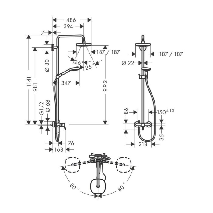 Душевая система со смесителем для душа Croma Select E Hansgrohe, белый, хром арт. 27258400