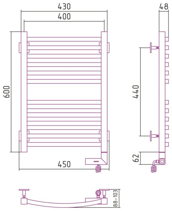 Сунержа Электрический полотенцесушитель 600x400, Аркус 2.0, 12-5605-6040 цвет: белый
