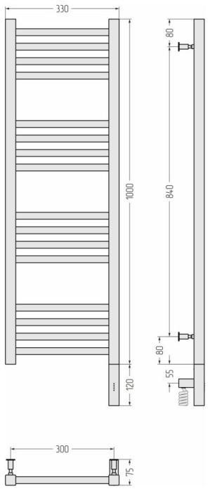 Сунержа Электрический полотенцесушитель 1000x300, Модус 3.0, 31-5701-1030 цвет: матовый чёрный