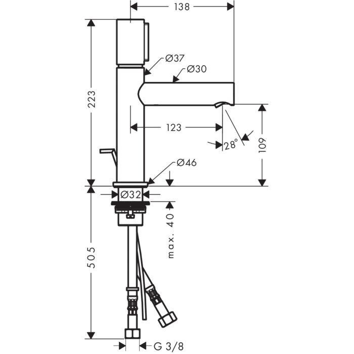 Смеситель для раковины Uno Axor, шлифованный черный хром арт. 45010340