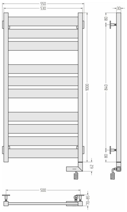 Сунержа Электрический полотенцесушитель 1000x300, Центурион 2.0, 12-5603-1050 цвет: белый