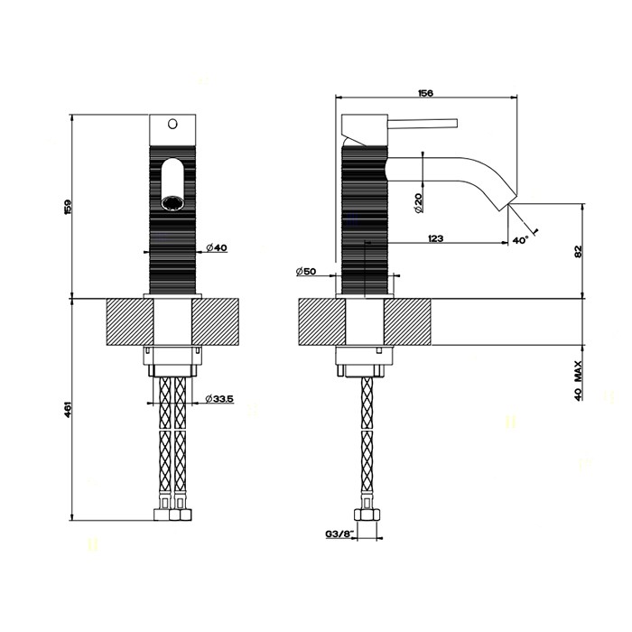 Смеситель для раковины, без донного клапана, Gessi Trame, шлифованная сталь арт. 54302#239