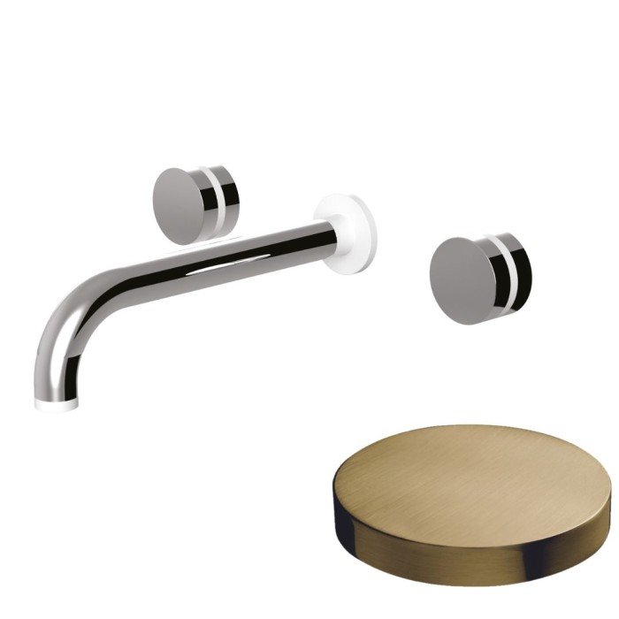 Встраиваемый смеситель на раковину, двухрычажный, излив 20 см, Giulini My ring, золото брашированное арт. MR0123EPOSP