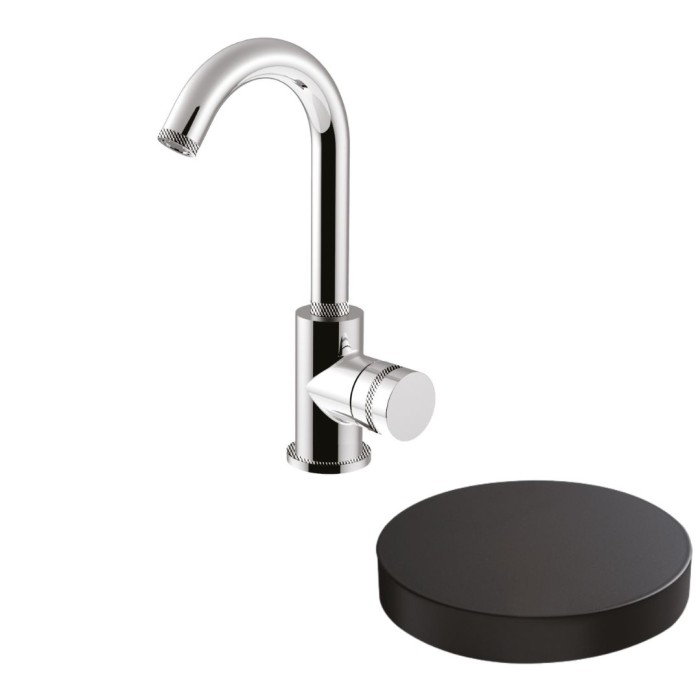 Смеситель для раковины однорычажный, поворотный излив, без донного клапана, Giulini My ring deluxe, черный матовый арт. MR85/SCDLNO