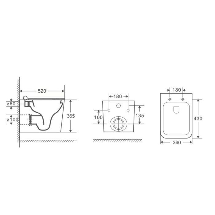Подвесной унитаз 370х520х360 безободковый, с быстросъемным сиденьем микролифт, Azario Boca арт. AZ-2002