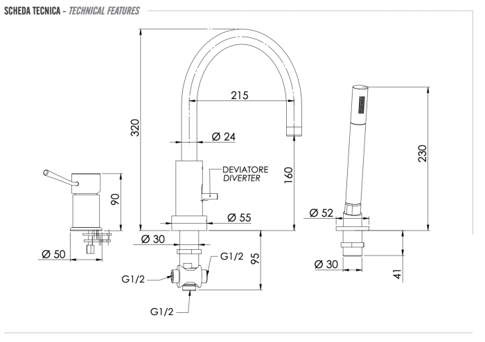 Смеситель бронза глянцевый, Remer Minimal, внешнего монтажа N072VO