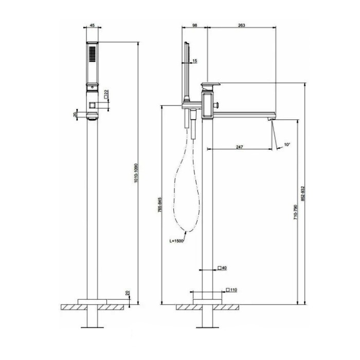 Напольный смеситель для ванны, Gessi Eleganza, хром арт. 46131#031