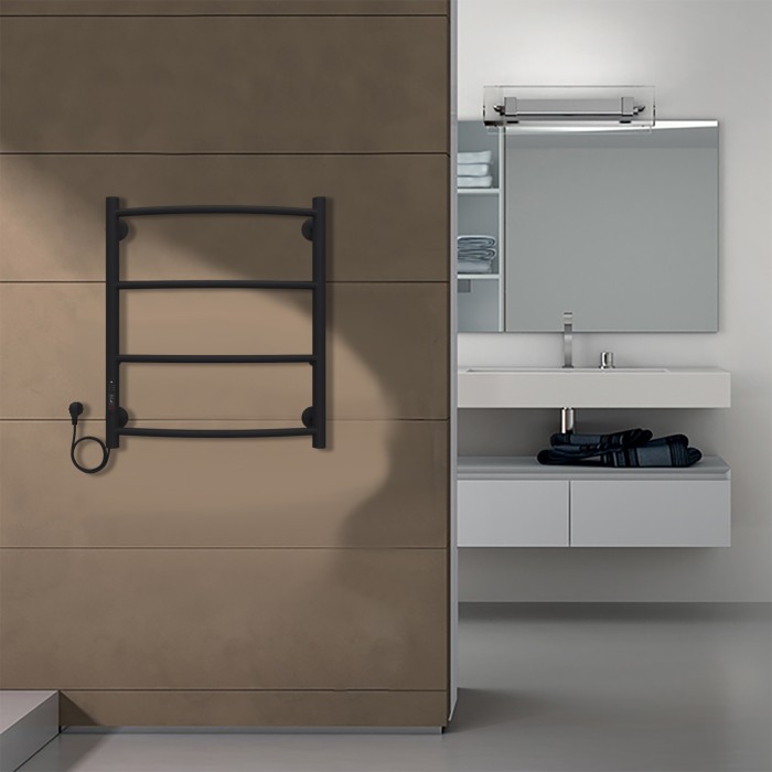 Полотенцесушитель электрический 500/600 4 секции, диммер слева, черный, Verona Azario - AZ04756B