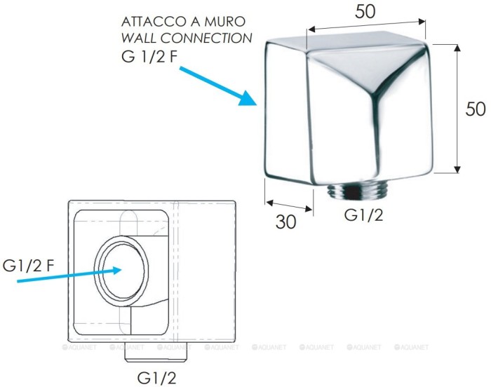 Шланговое подключение для душа никель глянцевый, Remer, скрытого монтажа 309SNP