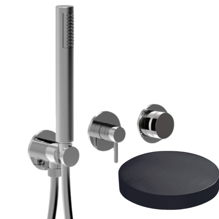 Внешняя часть встраиваемого смесителя для душа на 3 режима, однорычажный, поворотный переключатель, ручной душ + 2 доп. вывода воды, Giulini My ring, ганметал арт. MRX5302EPCRNS