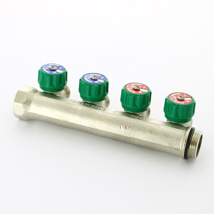 Коллектор Uni-Fitt НВ 1" 4 х 3/4" EK Н 50мм с выходами под 90', никелированный с вентилями арт. 410N4340